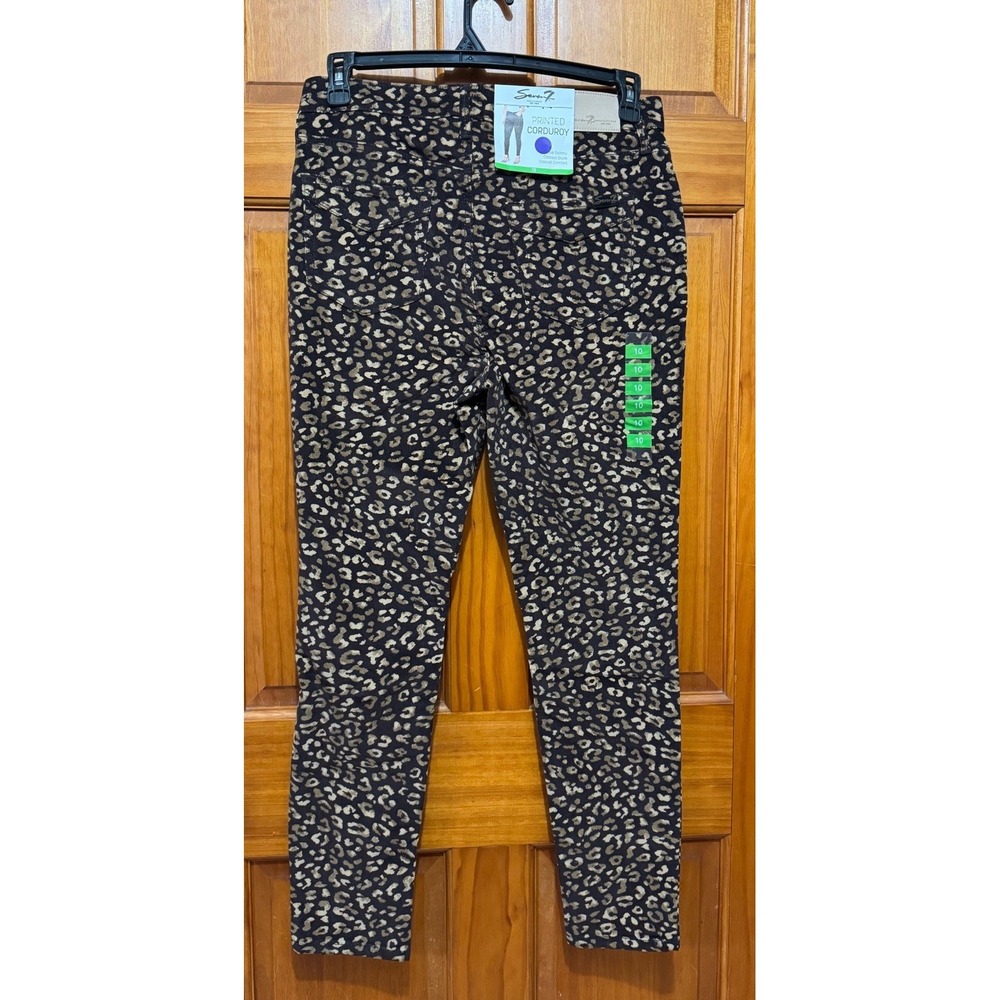 Seven7 Womens Leopard Print Corduroy Skinny Pants High Rise Brown Animal Size 10